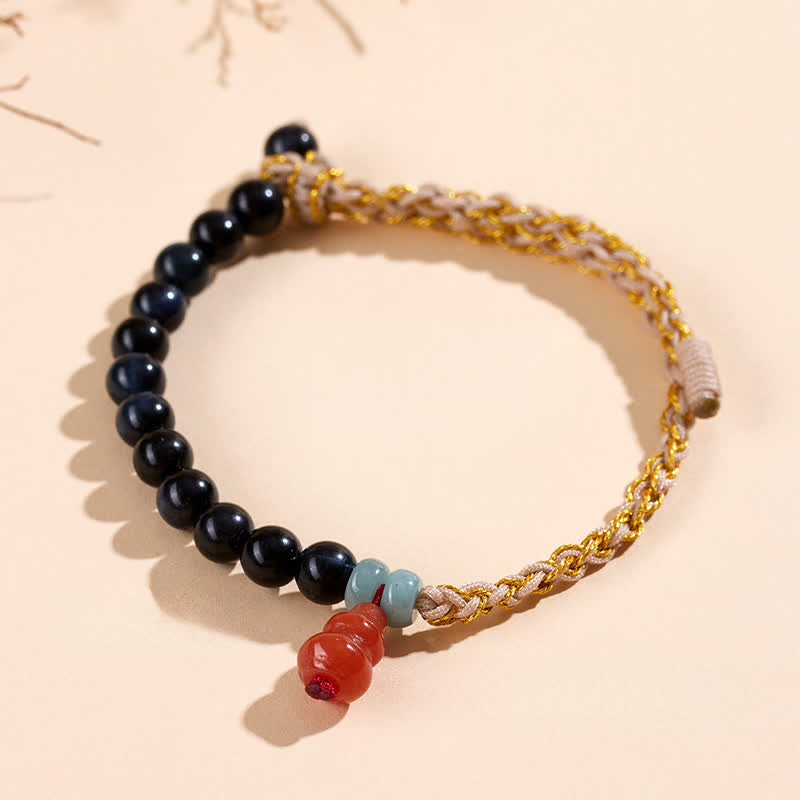 Buddha Stones ブルータイガーアイの手織りひょうたん製強さブレスレット - image 1
