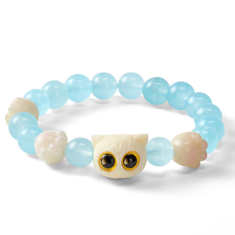 Buddha Stones ブルーカルセドニーの手彫り猫の純潔ビーズブレスレット - image 15