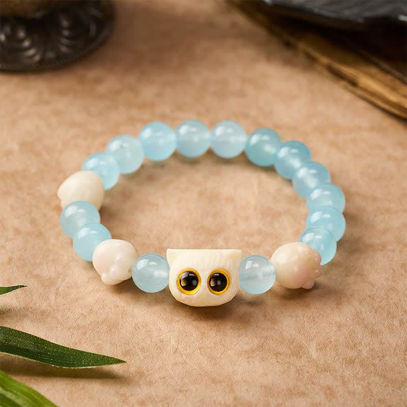 Buddha Stones ブルーカルセドニーの手彫り猫の純潔ビーズブレスレット - 黄眼猫（手首周り：16～17cm） - ブルーカルセドニー（創造性♥楽観主義） - image 11