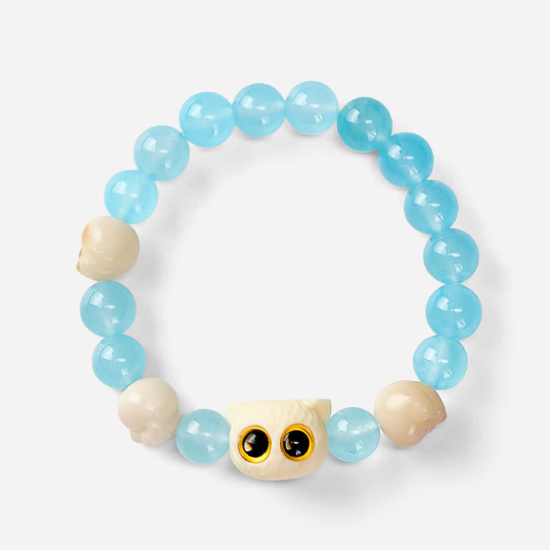 Buddha Stones ブルーカルセドニーの手彫り猫の純潔ビーズブレスレット - image 14