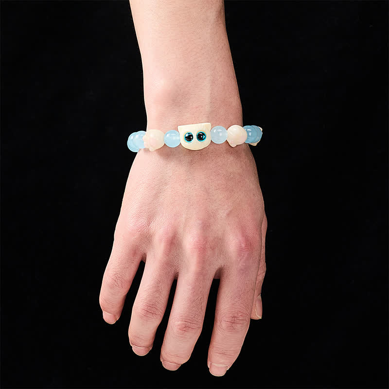 Buddha Stones ブルーカルセドニーの手彫り猫の純潔ビーズブレスレット - image 6