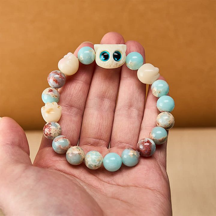 Buddha Stones 寿山石手彫り猫清浄レリーフビーズブレスレット - image 5