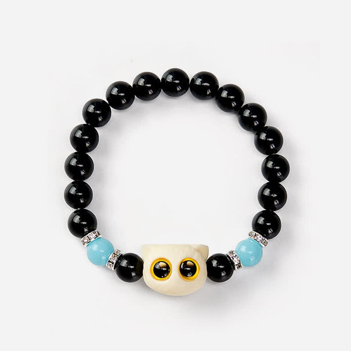 Buddha Stones 黒曜石の手彫りビッグアイキャットレリーフビーズブレスレット - image 23