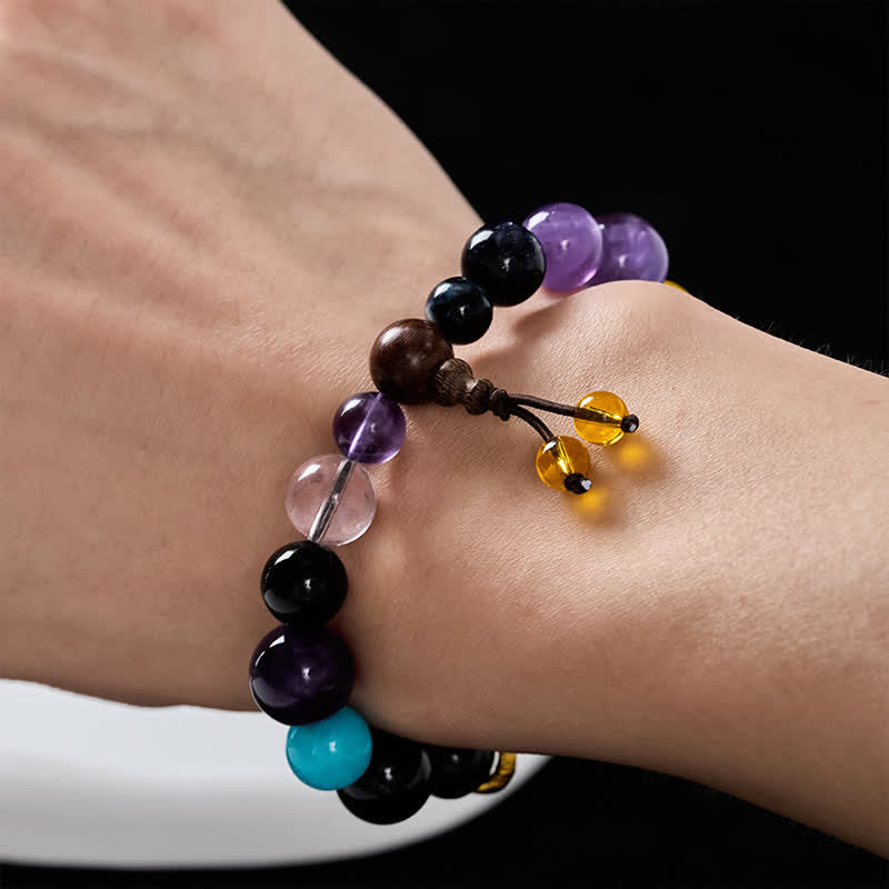 Buddha Stones 18個のビーズを使用したアメジストとタイガーアイのチベット式バランスブレスレット - image 5