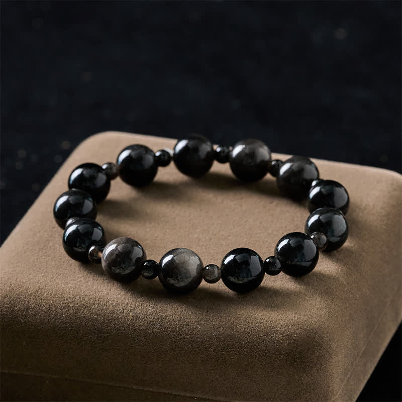 Buddha Stones 黒曜石製シングル・ダブルレイヤー・ラウンドビーズ・守護ブレスレット - image 2