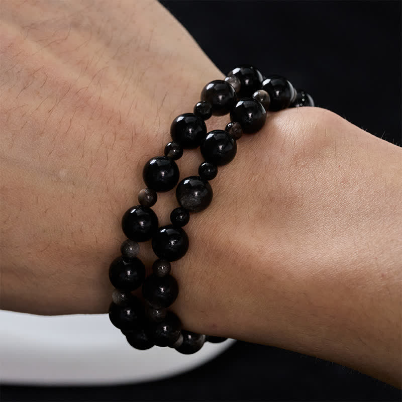 Buddha Stones 黒曜石製シングル・ダブルレイヤー・ラウンドビーズ・守護ブレスレット - image 13