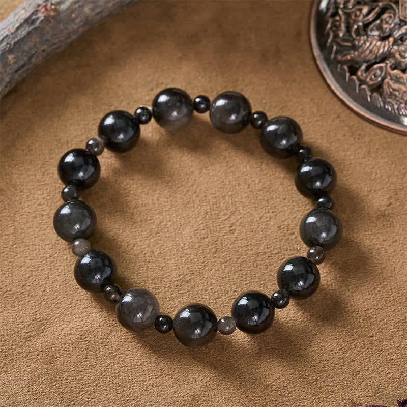 Buddha Stones 黒曜石製シングル・ダブルレイヤー・ラウンドビーズ・守護ブレスレット - image 3