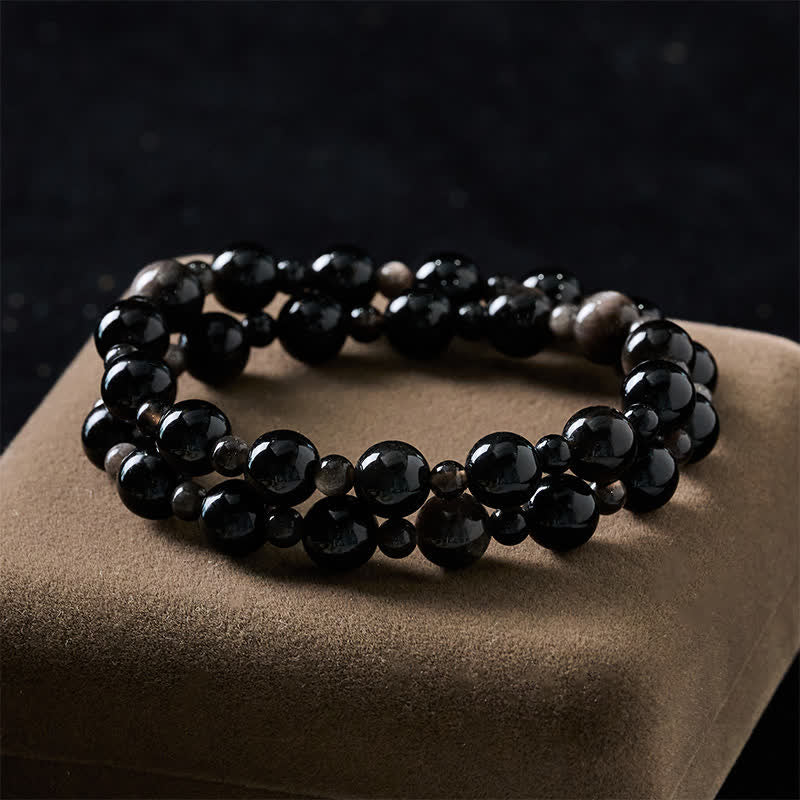 Buddha Stones 黒曜石製シングル・ダブルレイヤー・ラウンドビーズ・守護ブレスレット - image 10