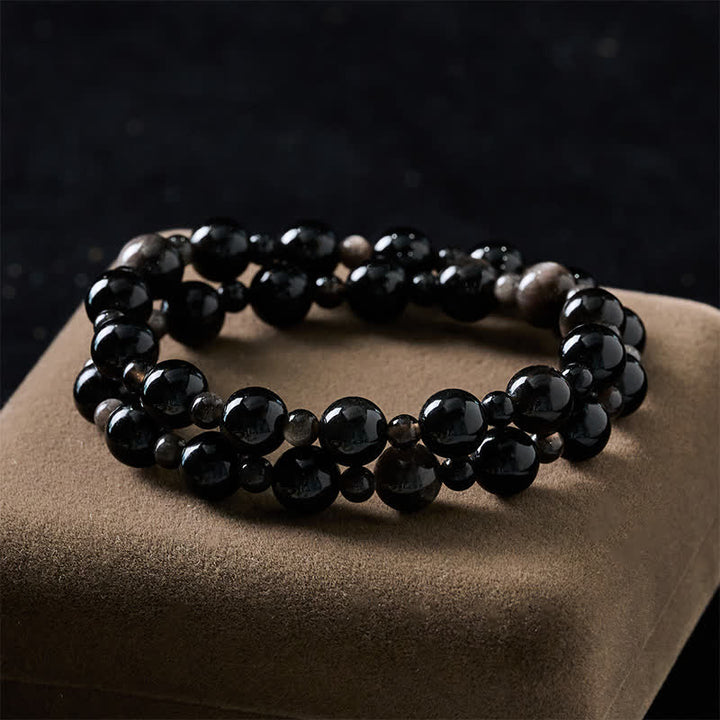 Buddha Stones 黒曜石製シングル・ダブルレイヤー・ラウンドビーズ・守護ブレスレット - image 10