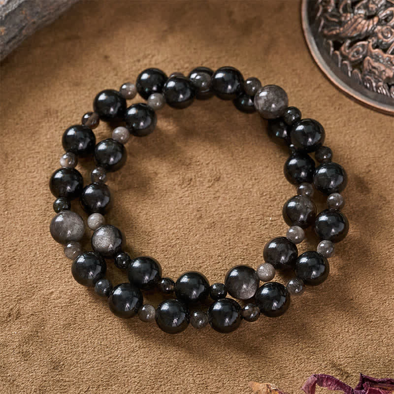 Buddha Stones 黒曜石製シングル・ダブルレイヤー・ラウンドビーズ・守護ブレスレット - image 9