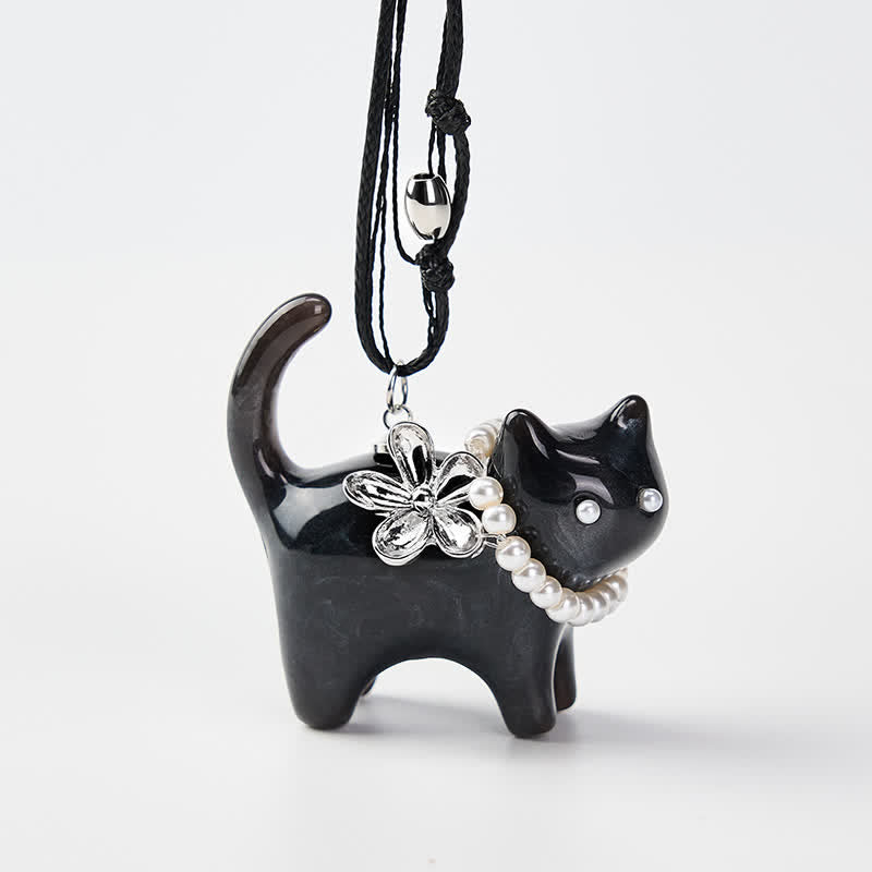 Buddha Stones 樹脂製黒茶色猫花パールビーズピースネックレス - image 8