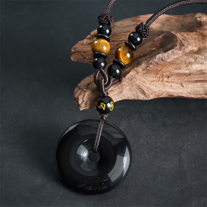 Buddha Stones 黒曜石のナモアミ平和のお守りチャームプロテクション刻印ネックレス - image 4