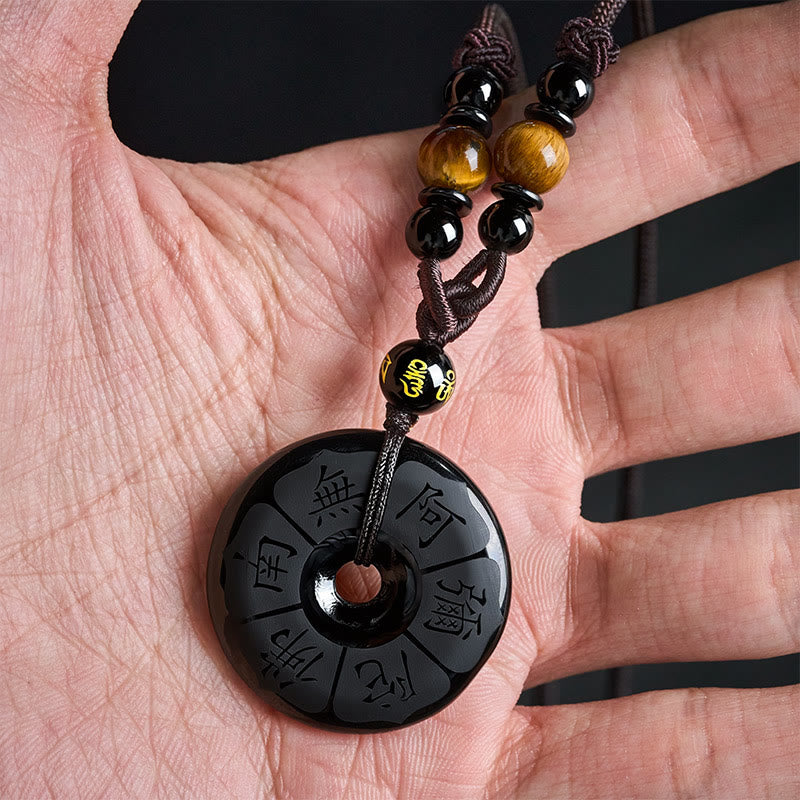 Buddha Stones 黒曜石のナモアミ平和のお守りチャームプロテクション刻印ネックレス - image 6