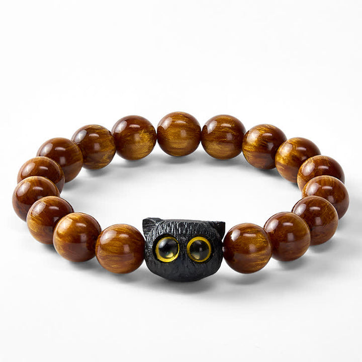 Buddha Stones 黄色の樹脂ビーズと黒檀猫のピースブレスレット - image 15