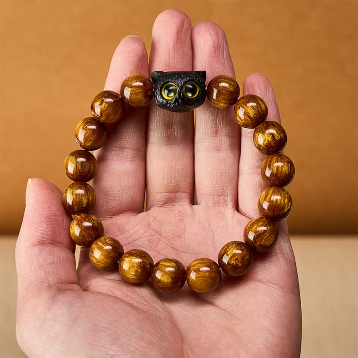 Buddha Stones 黄色の樹脂ビーズと黒檀猫のピースブレスレット - image 13