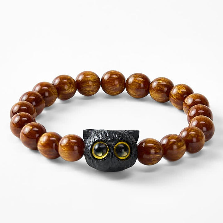Buddha Stones 黄色の樹脂ビーズと黒檀猫のピースブレスレット - image 8