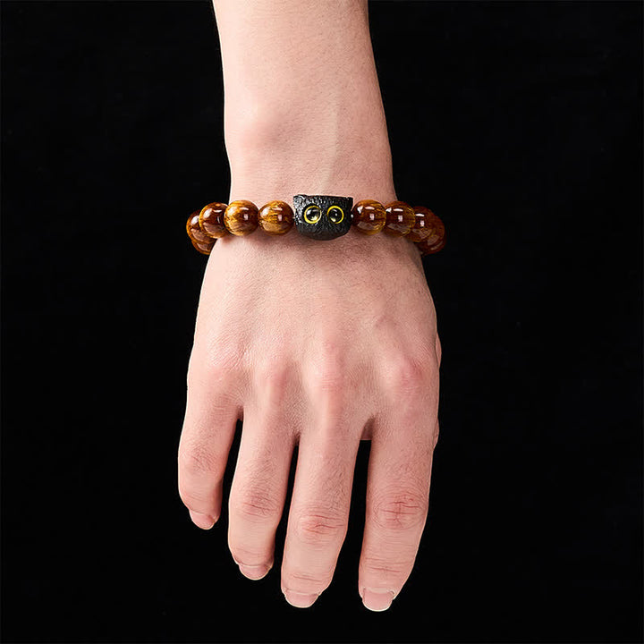 Buddha Stones 黄色の樹脂ビーズと黒檀猫のピースブレスレット - image 12