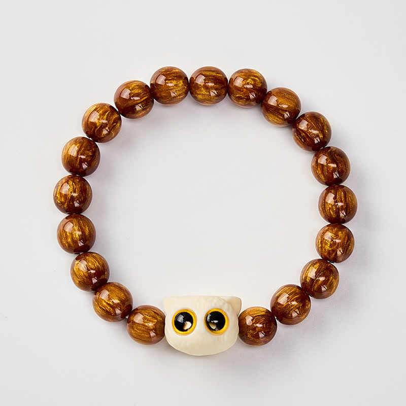 Buddha Stones 黄色の樹脂ビーズとアイボリーのフルーツキャットの知恵ブレスレット - image 2