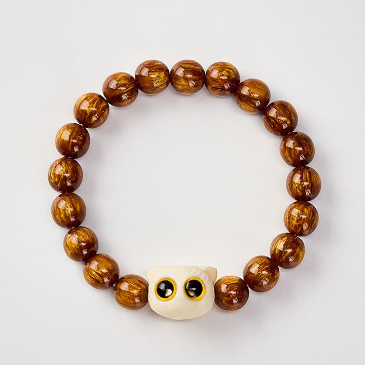 Buddha Stones 黄色の樹脂ビーズとアイボリーのフルーツキャットの知恵ブレスレット - image 2