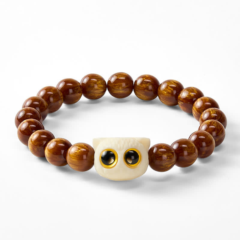Buddha Stones 黄色の樹脂ビーズとアイボリーのフルーツキャットの知恵ブレスレット - image 6