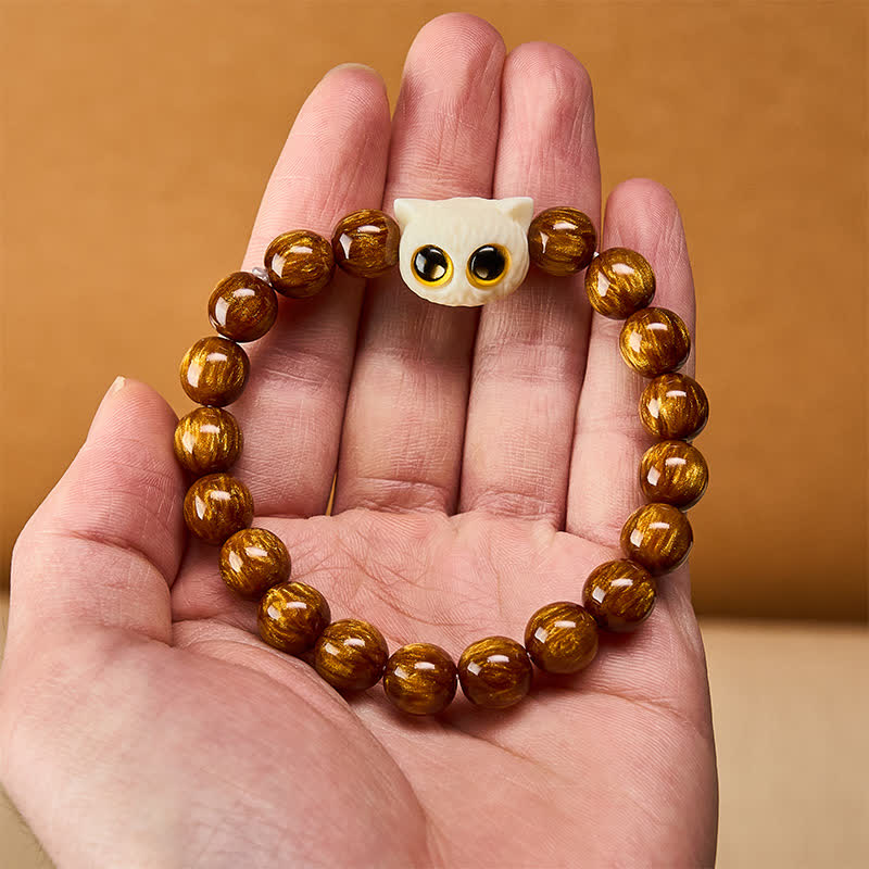 Buddha Stones 黄色の樹脂ビーズとアイボリーのフルーツキャットの知恵ブレスレット - image 5