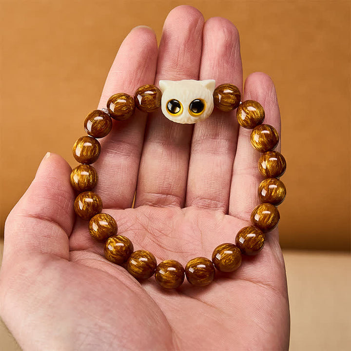 Buddha Stones 黄色の樹脂ビーズとアイボリーのフルーツキャットの知恵ブレスレット - image 5