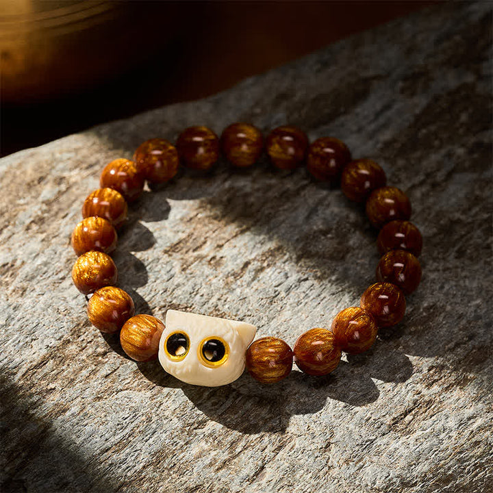 Buddha Stones 黄色の樹脂ビーズとアイボリーのフルーツキャットの知恵ブレスレット - image 3