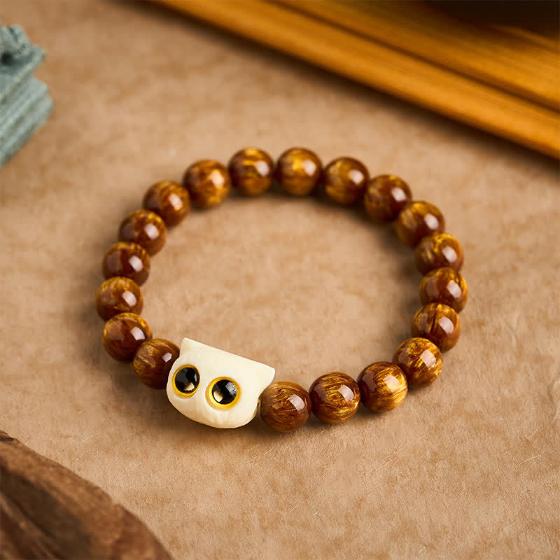 Buddha Stones 黄色の樹脂ビーズとアイボリーのフルーツキャットの知恵ブレスレット - image 1