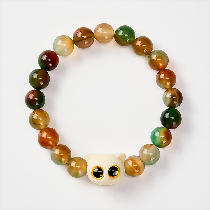 Buddha Stones 孔雀瑪瑙アイボリーフルーツキャット勇気ブレスレット - image 2
