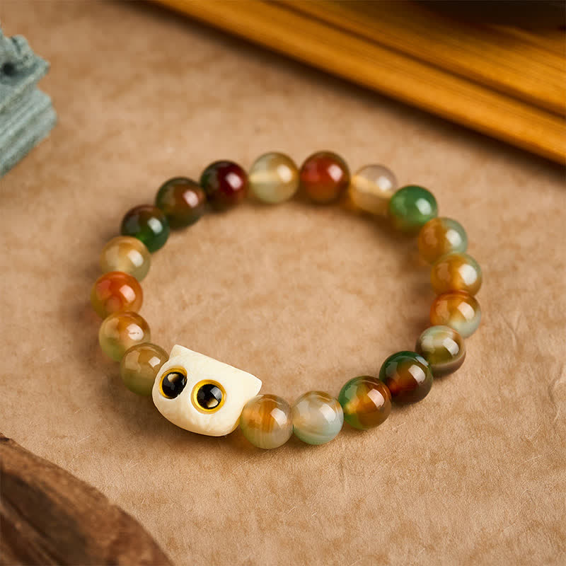 Buddha Stones 孔雀瑪瑙アイボリーフルーツキャット勇気ブレスレット - 10 mm（手首周り：6.3～6.7インチ / 16～17cm） - image 0