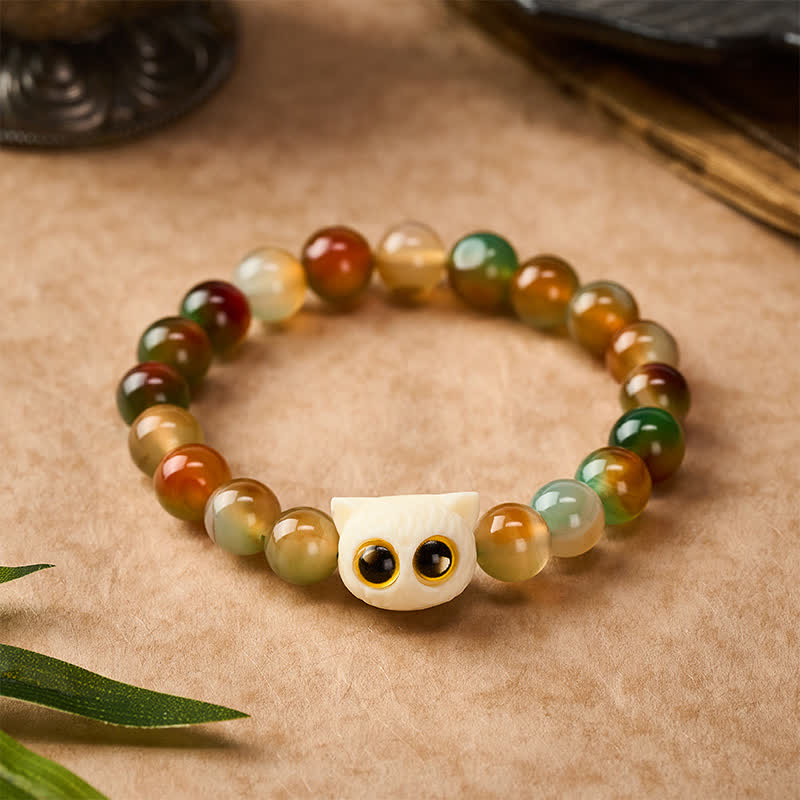 Buddha Stones 孔雀瑪瑙アイボリーフルーツキャット勇気ブレスレット - image 1