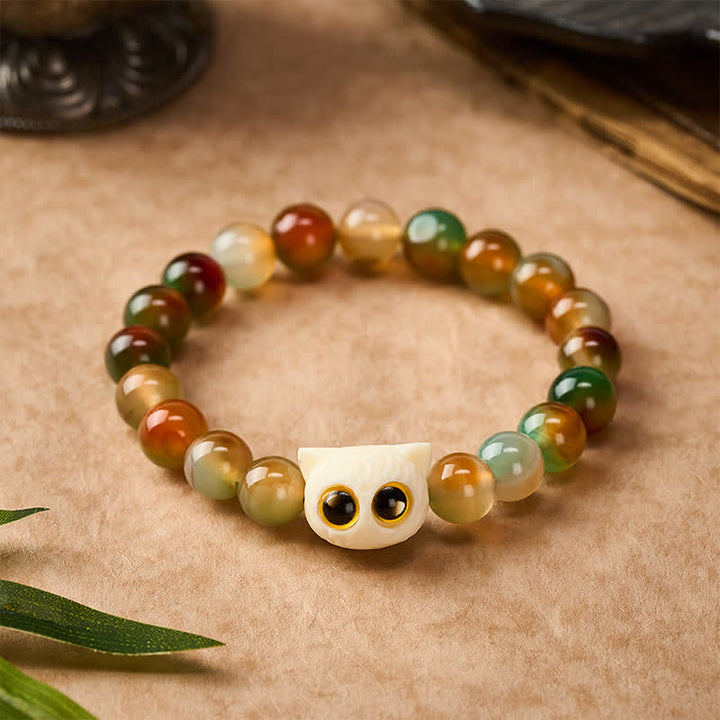 Buddha Stones 孔雀瑪瑙アイボリーフルーツキャット勇気ブレスレット - image 1