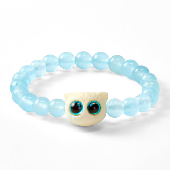 Buddha Stones ブルーカルセドニーアイボリーフルーツキャットパワーブレスレット - image 6