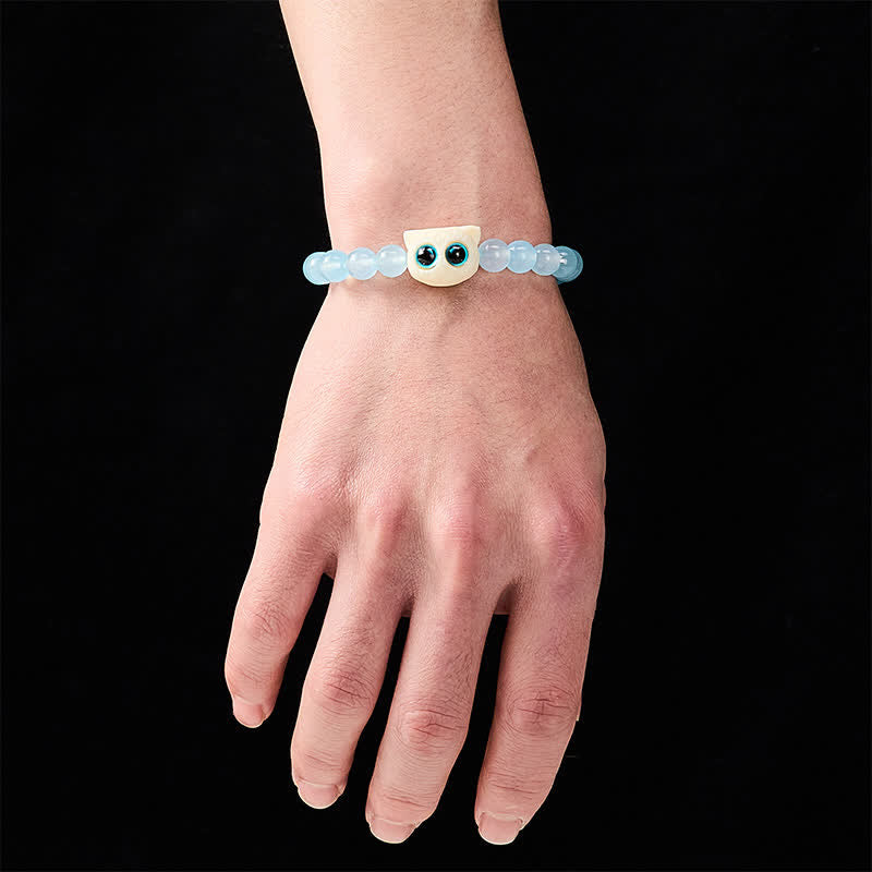 Buddha Stones ブルーカルセドニーアイボリーフルーツキャットパワーブレスレット - image 4