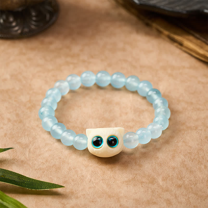 Buddha Stones ブルーカルセドニーアイボリーフルーツキャットパワーブレスレット - 8mm（手首周り：5.9～6.3インチ／15～16cm） - image 0