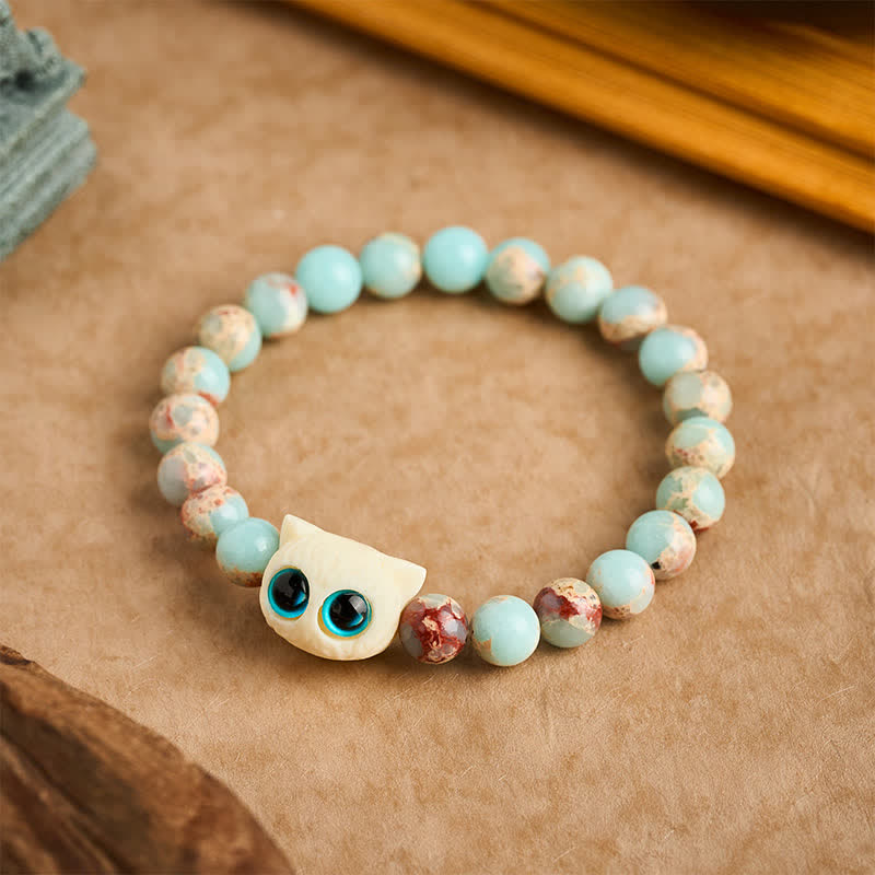 Buddha Stones 寿山石象牙フルーツ猫豊かさブレスレット - image 1