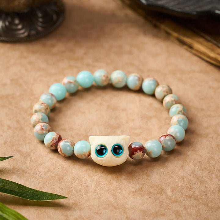 Buddha Stones 寿山石象牙フルーツ猫豊かさブレスレット - 8mm（手首周り：5.9～6.3インチ／15～16cm） - image 0