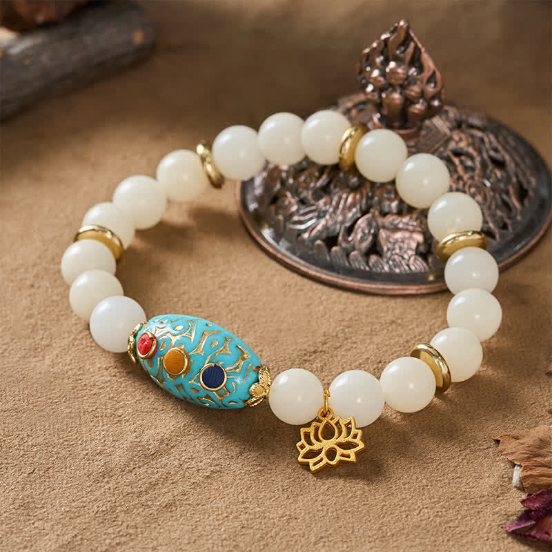 Buddha Stones 菩提樹の種とターコイズを使った蓮の悟りのブレスレット - image 2