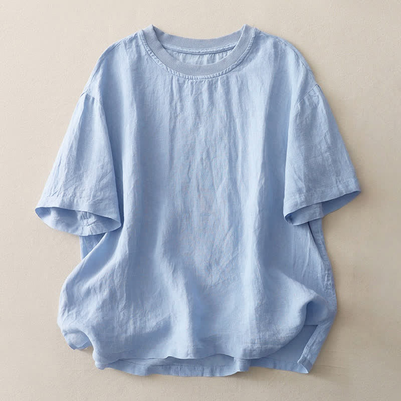 Buddha Stonesプレーンステッチクルーネックデザインレディースポリエステル半袖シャツ - ライトスカイブルー - US14、 UK/AU18、 EU46 (2XL) - image 0