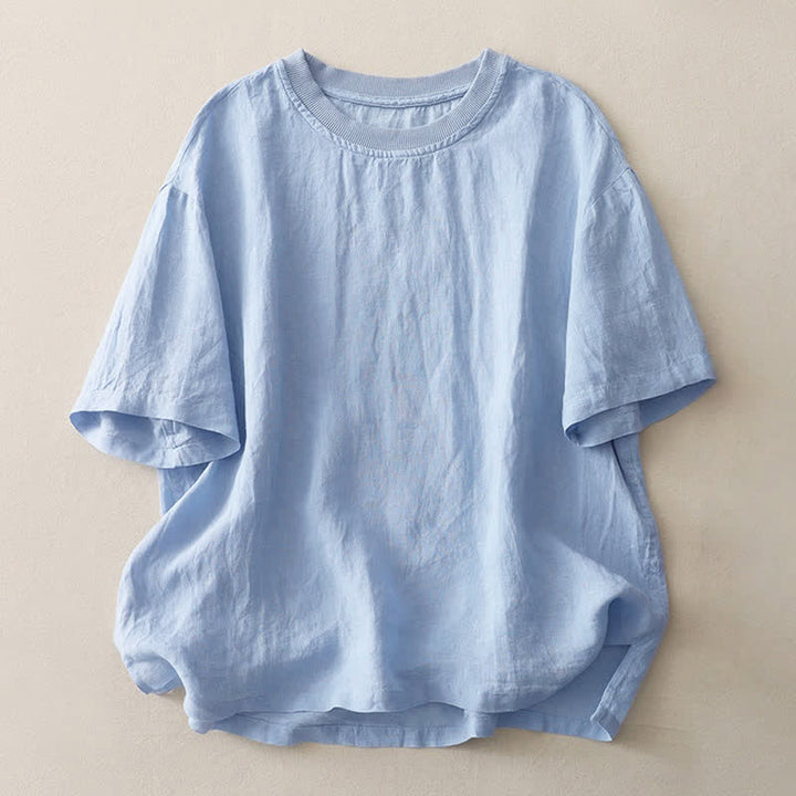 Buddha Stonesプレーンステッチクルーネックデザインレディースポリエステル半袖シャツ - ライトスカイブルー - US14、 UK/AU18、 EU46 (2XL) - image 0