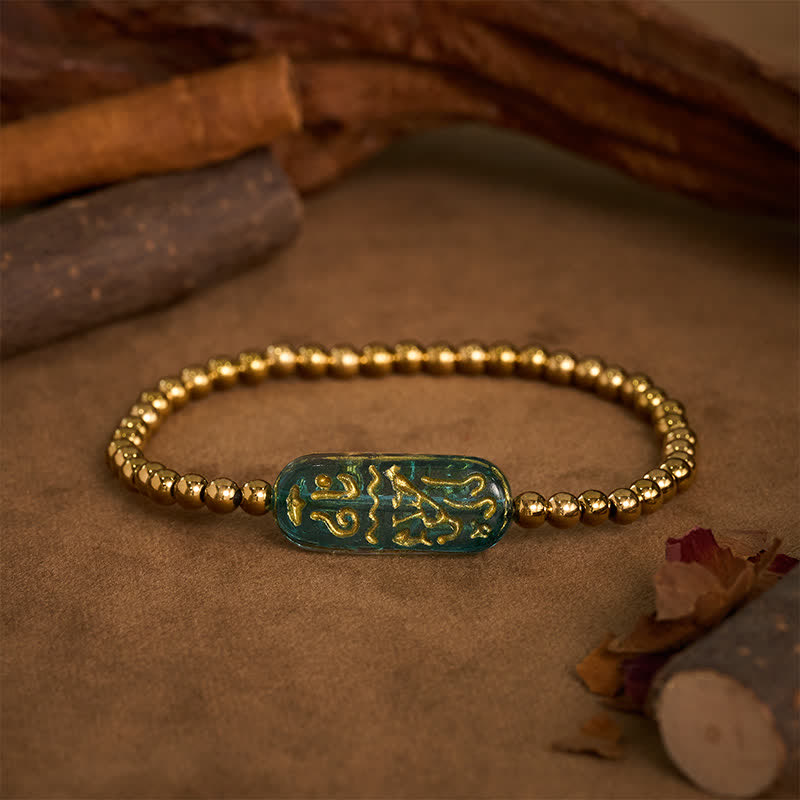 Buddha Stones チタンスチール リウリ・オーム・マニ・パドメ・フム刺激ブレスレット - 青 - image 0