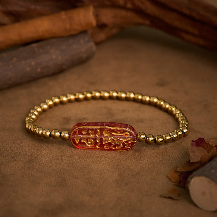 Buddha Stones チタンスチール リウリ・オーム・マニ・パドメ・フム刺激ブレスレット - 赤 - image 8
