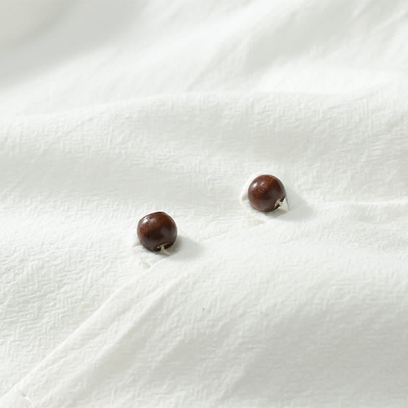 Buddha Stones 2枚組 夏用唐風カジュアル刺繍入り無地コットンリネン半袖シャツショーツ メンズ瞑想服 ポケット付き - image 19