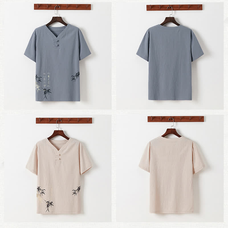Buddha Stones 夏用唐風カジュアルカエルボタン竹柄コットンリネン半袖シャツパンツメンズ瞑想服（ポケット付き）2点セット - image 21