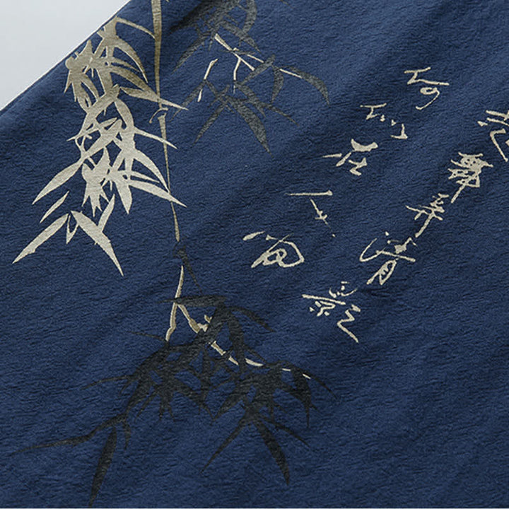 Buddha Stones 夏用唐風カジュアルカエルボタン竹柄コットンリネン半袖シャツパンツメンズ瞑想服（ポケット付き）2点セット - image 7