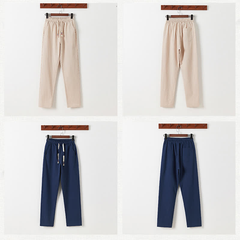 Buddha Stones 夏用唐風カジュアルカエルボタン竹柄コットンリネン半袖シャツパンツメンズ瞑想服（ポケット付き）2点セット - image 24