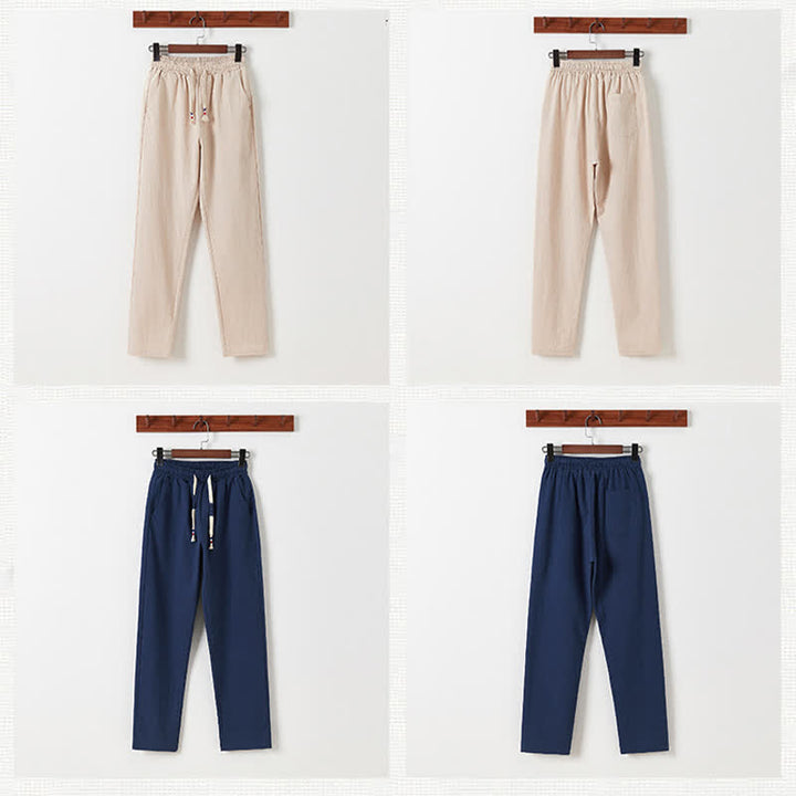 Buddha Stones 夏用唐風カジュアルカエルボタン竹柄コットンリネン半袖シャツパンツメンズ瞑想服（ポケット付き）2点セット - image 24