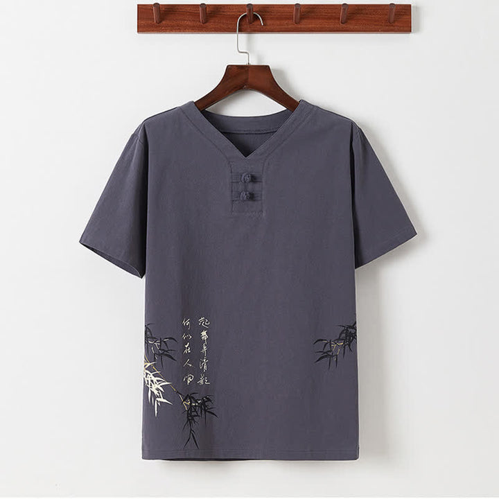 Buddha Stones 夏用唐風カジュアルカエルボタン竹柄コットンリネン半袖シャツパンツメンズ瞑想服（ポケット付き）2点セット - image 18