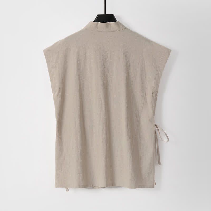 Buddha Stones 夏用瞑想用タンスタイルドローストリング無地コットンリネン半袖シャツショーツメンズ瞑想服2枚セット（ポケット付き） - image 11