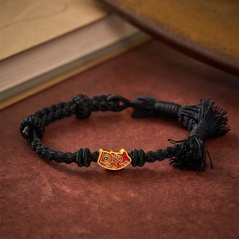 Buddha Stones 縁起の良い赤紐の鯉の成就ブレスレット - 黒い紐 - image 11
